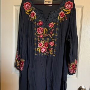 Savanna Jane Blue Tunic with Pink and Yellow Embroidery